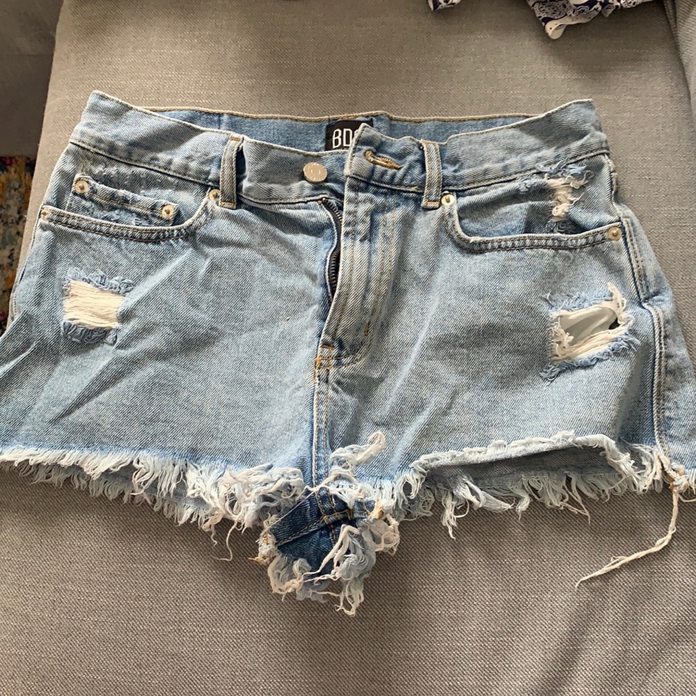 Distressed jean shorts